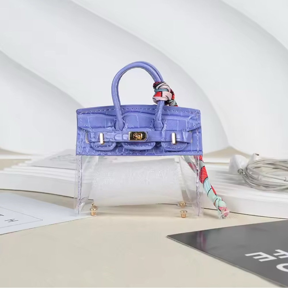 Lavender Croc-Texture Mini Bag with Colorful Scarf Accent